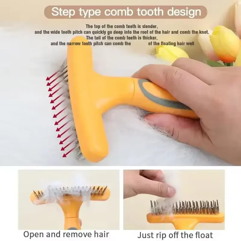Pet Rake Comb Dog Cat Grooming Detangling Brush for Removing Loose Hair Pet Grooming Supplies