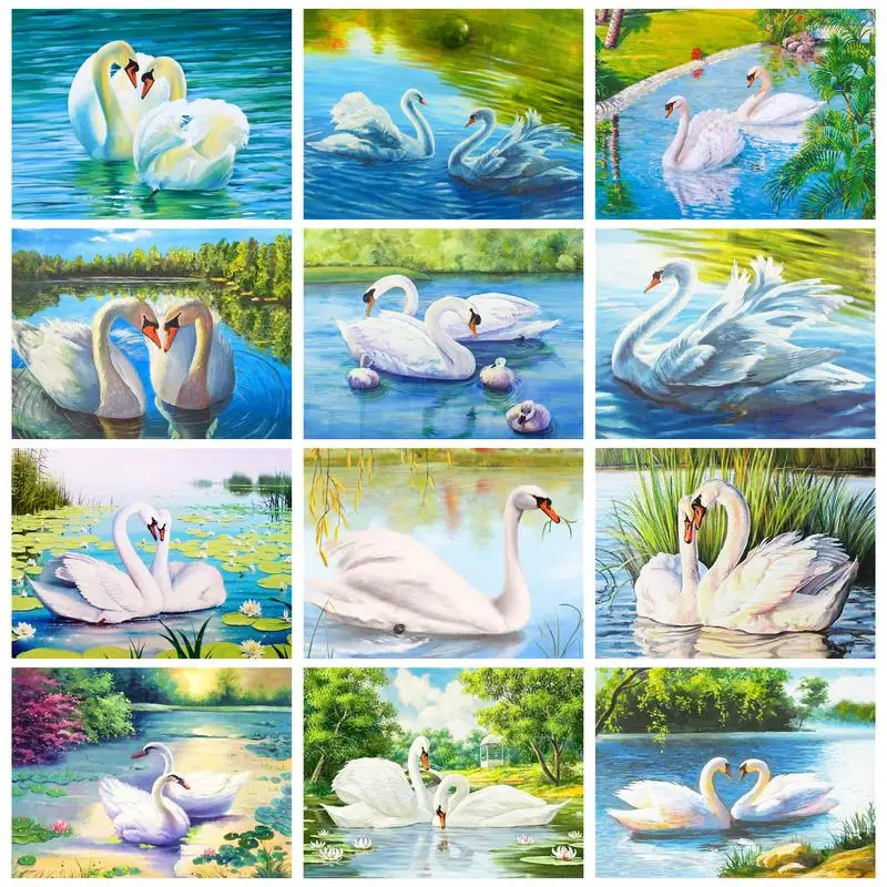 

GATYZTORY Crystal Diamond Painting With Frame Swans In Ponds Jewelry Diamond Mosaic For Adults Kids Gift Wall Art Handiwork
