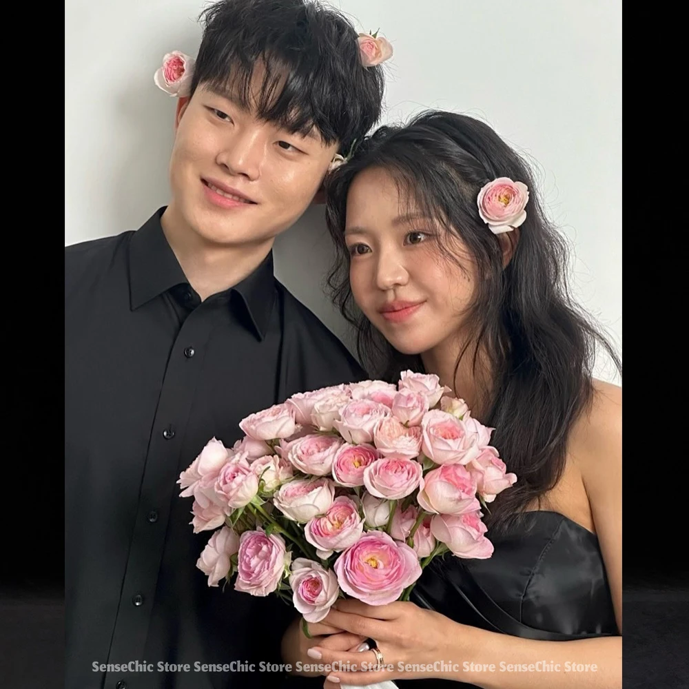 Vestidos de novia negros para novia 2025 Hada de satén Corea elegante hasta el suelo 한”. Abiti de novia Abito personalizado