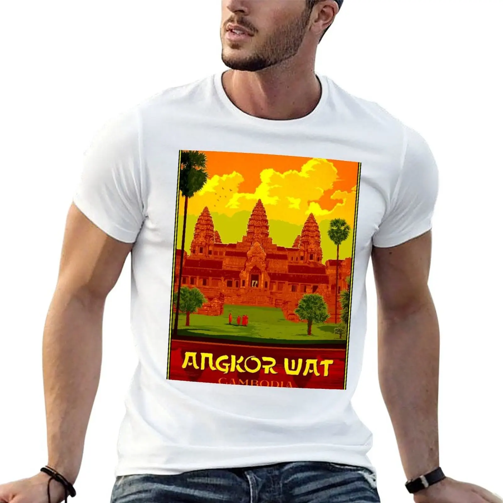 ANGKOR WAT : Vintage Cambodia Temple Print T-Shirt luxury designer oversized graphic tee black t-shirts for men