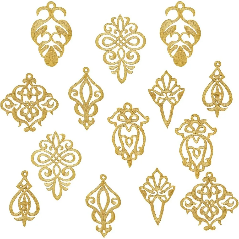 14 Pcs Gold Chinese Style Embroidery Applique 7 Style Auspicous Cloud Iron On Patch Retro Fringe Embroidered Sticker for DIY