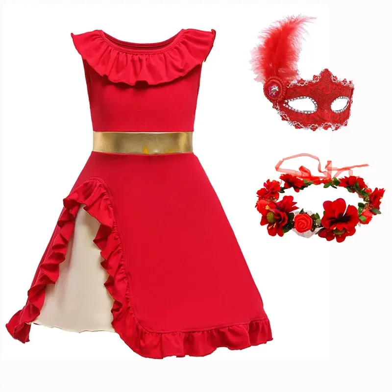 Fantasia Elena Cosplay Princess Party Dress for Girls Christmas Carnival Halloween Ruffle Style Queen Elena Costume