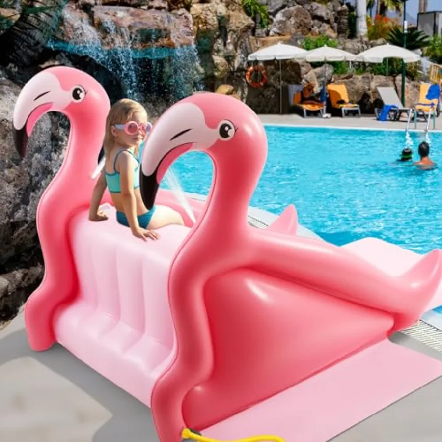 

98 Inch Giant Inflatable Flamingo Pool Slide Extra Large Inflatable Water Slide for Summer Outdoor Pool Party Fun Water Play Ce