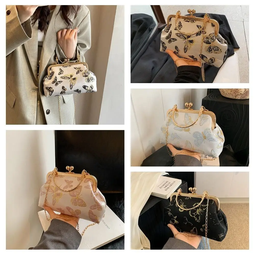 Butterfly Pattern Chinese Style Handbag Wrist Bag Shoulder Retro Embroidery Crossbody Bag Cheongsam Accessories Kiss Lock