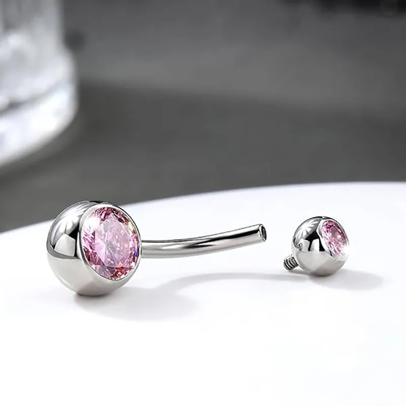 G23 Titanium Belly Button Ring 14G Zircon Internally Threaded Belly Button Rings Hypoallergenic Round Belly Ring Navel Piercing