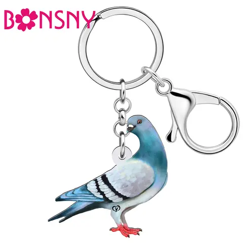 Bonsny 아크릴 귀여운 파란색 비둘기 키 체인, 새 동물 키 링, 자동차 배낭 참, 여성 소녀 패션 주얼리