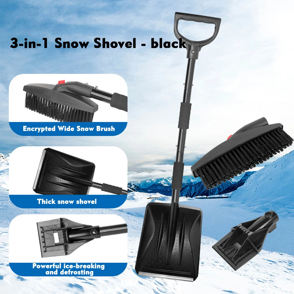 Car mounted snow shovel, metal stainless steel telescopic snow shovel, detachable ice removal device, shovel cleaning and defros