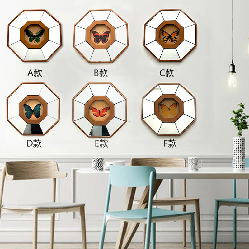 Nordic style octagonal mirror convex butterfly pattern hanging mirror