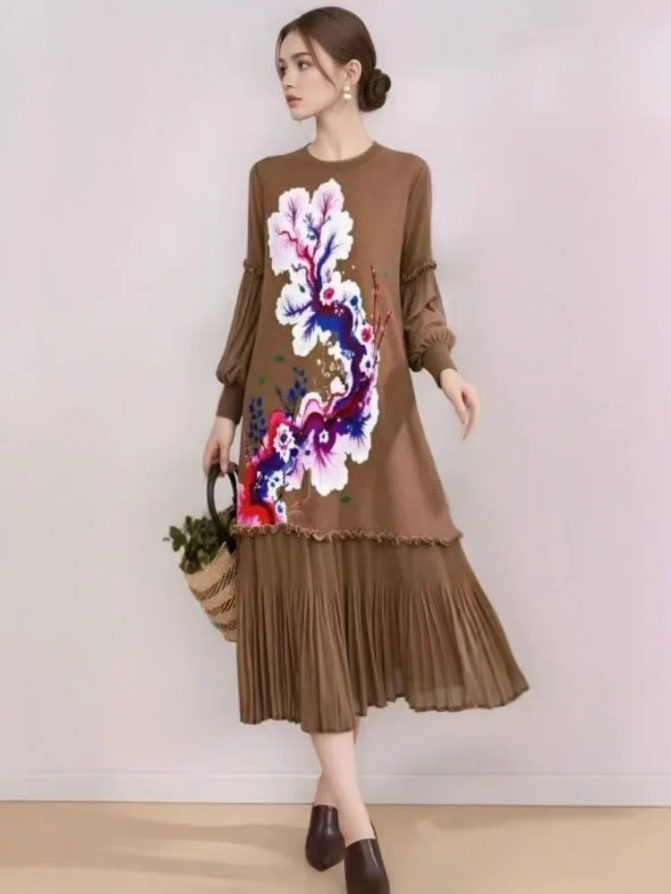 

1972, пуловер с длинными рукавами в национальном стиле, ретро, платье Мияке, уменьшающее возраст, закрывающее живот, свободное новое китайское платье, женское новое