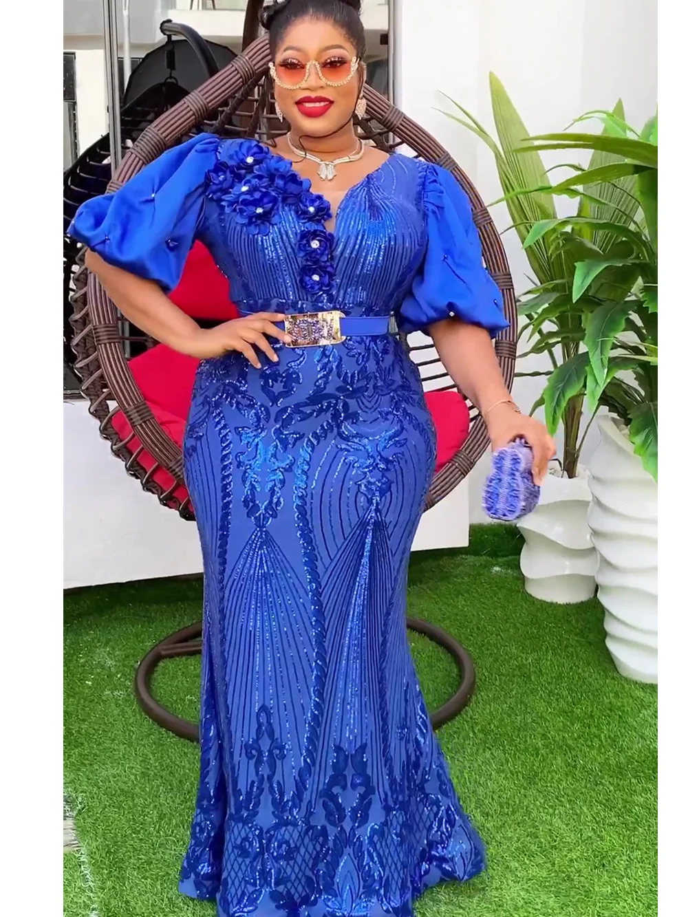 Plus Size African Party Long Dresses for Women 2024 New Dashiki Ankara Sequin Evening Gowns Turkey Outfits Robe Africa Clothing