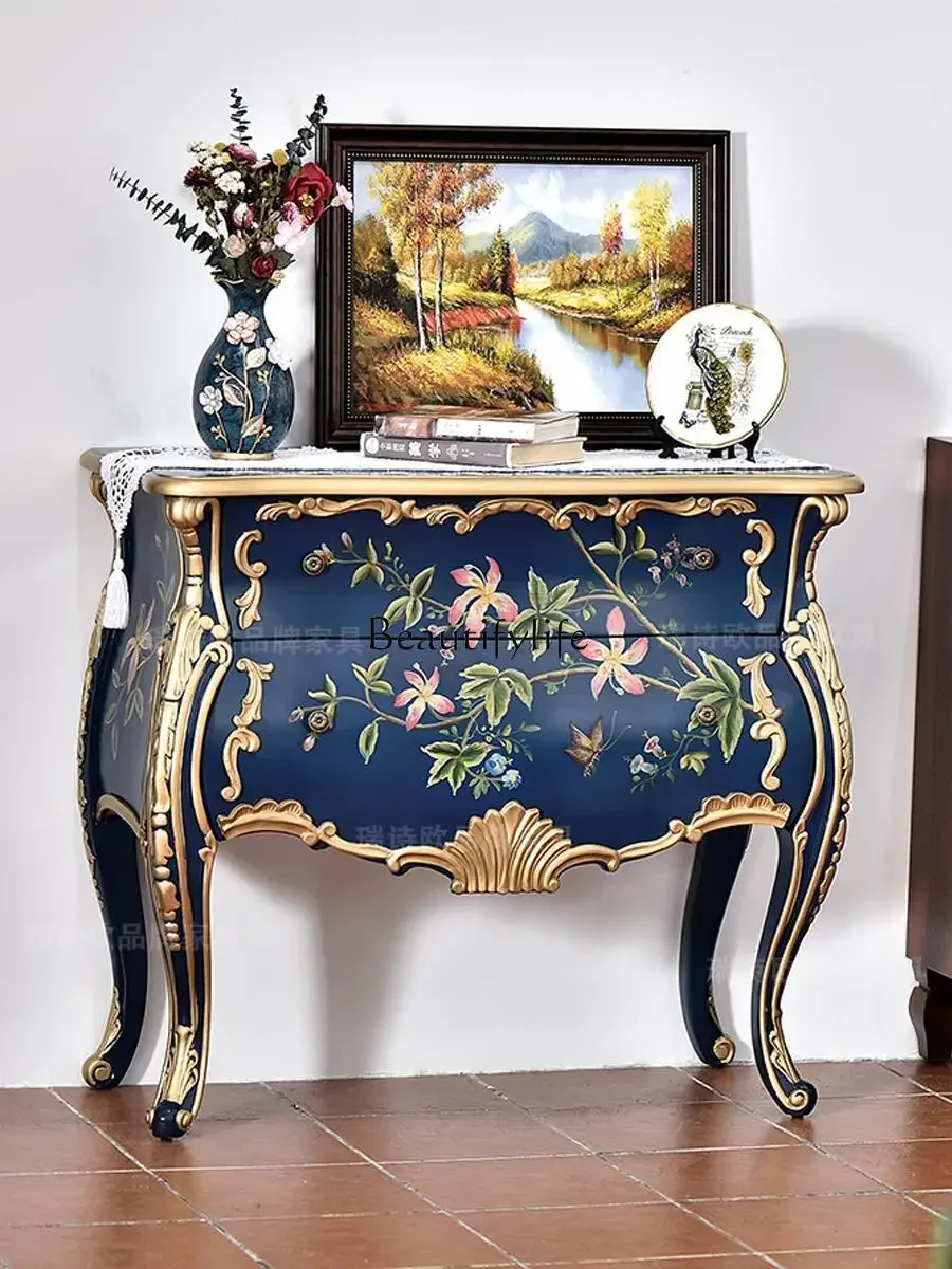 

LJY*Hallway Vintage Painted Chest of Drawers Solid Wood Partition Home Decoration Sofa Side Cabinet