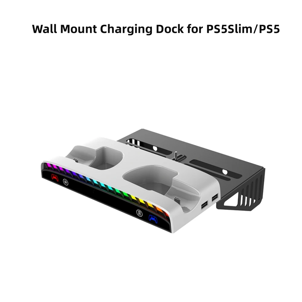 

For PS5Slim/PS5 Host General Wall Bracket Wall Mount Charging Dock with RGB Light Game Console Accessories