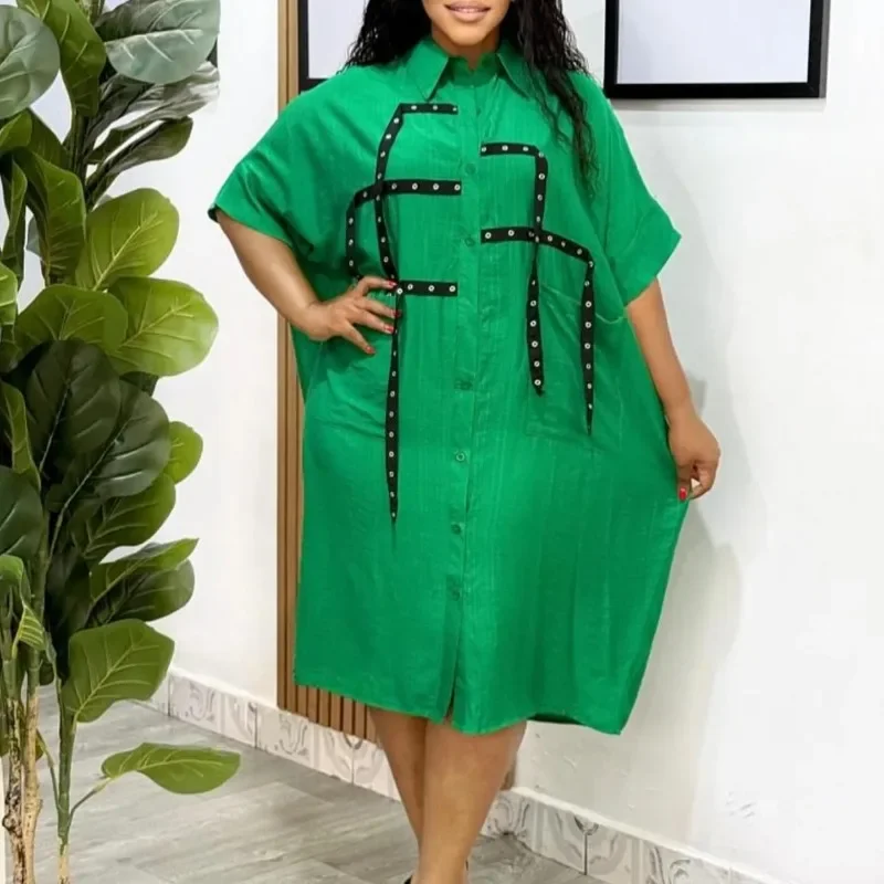 

Plus Size African Dresses for Women Fashion 2025 Summer Half Sleeve Polyester Shirt Dresses Dashiki African Clothes Women S-3XL