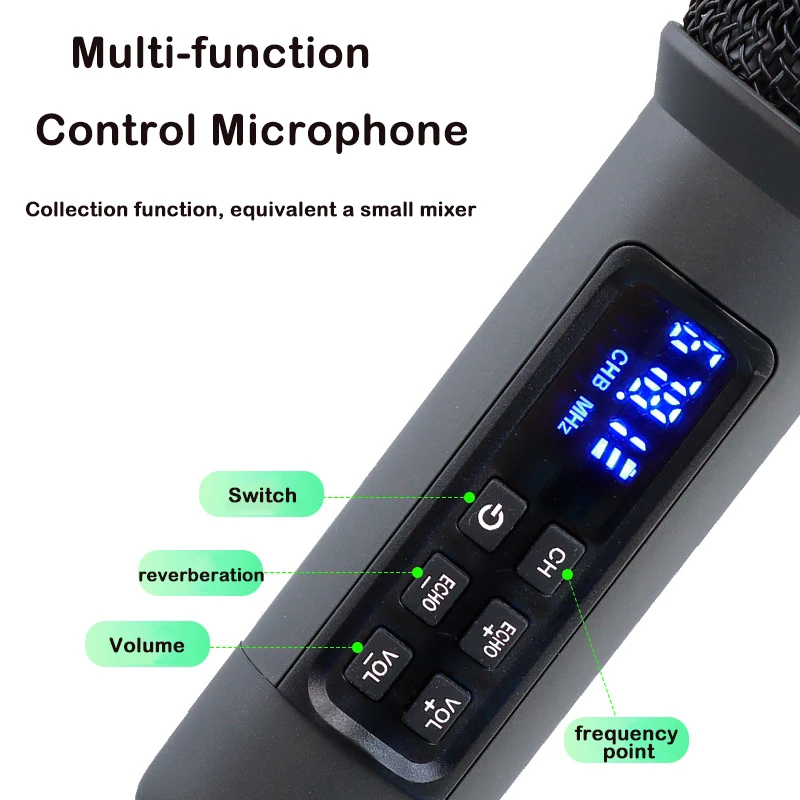 UHF Wireless Handheld Dynamic Karaoke Microphone Bluetooth Receiver Performing Professional Home Reverb High and Low Bass