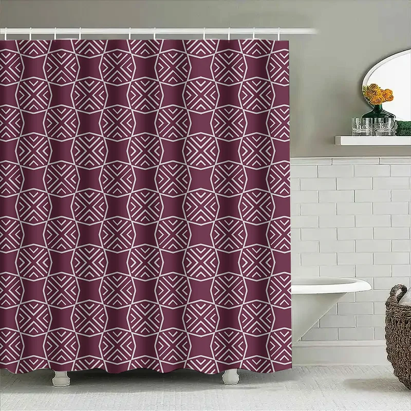 Modern Geometric Pattern Shower Curtain Rustic Boho Decor for Bathroom Privacy Window Covering