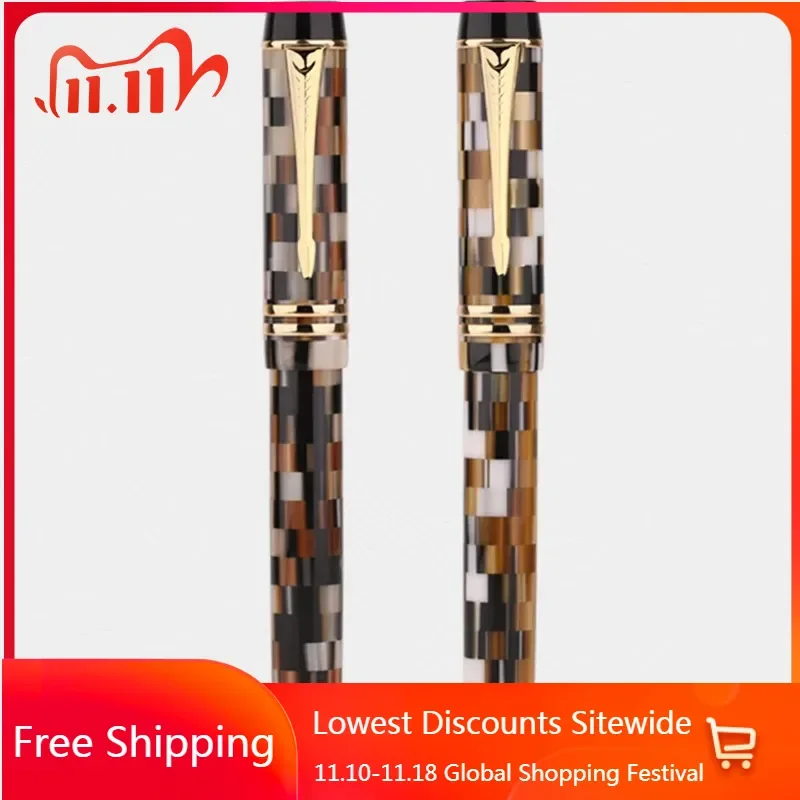 New Majohn M600 Acrylic Checkerboard Pattern Fountain Pen German BOCK F 0.5mm Nib Writing Ink Pen School Supplies Stationery