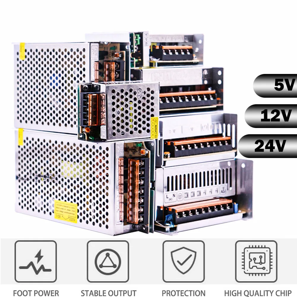 LED Strip Transformer AC100V-240V to DC 5V 12V 24V Power Supply Adapter 2A 5A 10A 15A 20A 30A Switch Driver