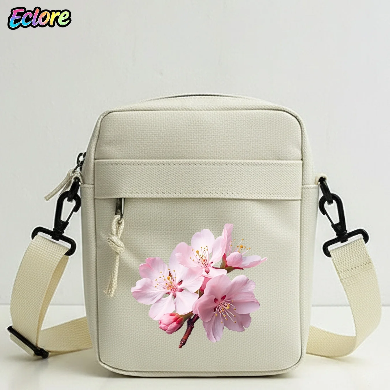 Sakura Flower Pattern Shoulder Bag Adjustable Strap Zipper Tote for Work School Gym Cycling Weekend Outings Daily Use