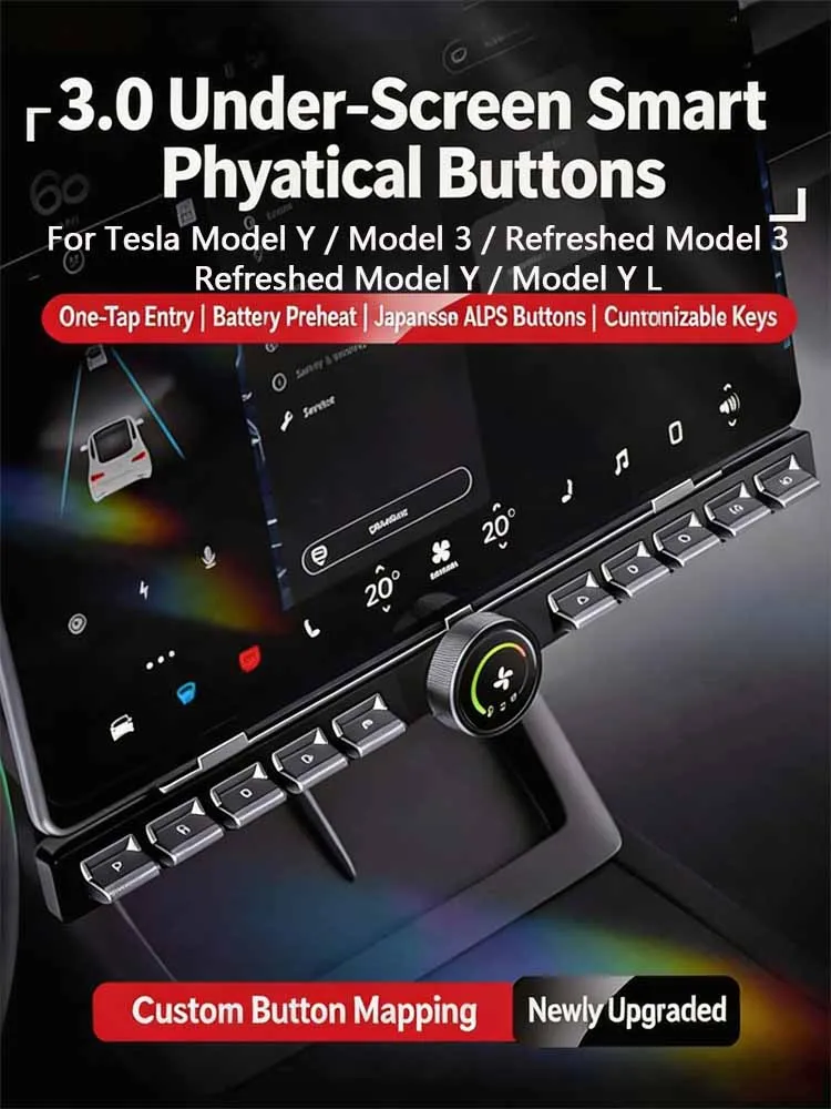 For Tesla Model 3 Y Multi-function Custom Physical Buttons Refreshed Center Screen Lower Control Buttons Modification Parts