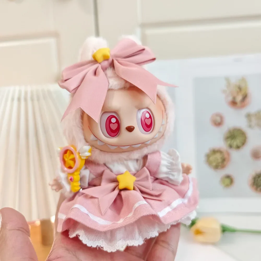 Ropa Labubu Doll Clothes Outfit Accessories For 17cm Labubu V1 V2 Pink Dress Set Doll Clothing Kid Toy Girl Gift