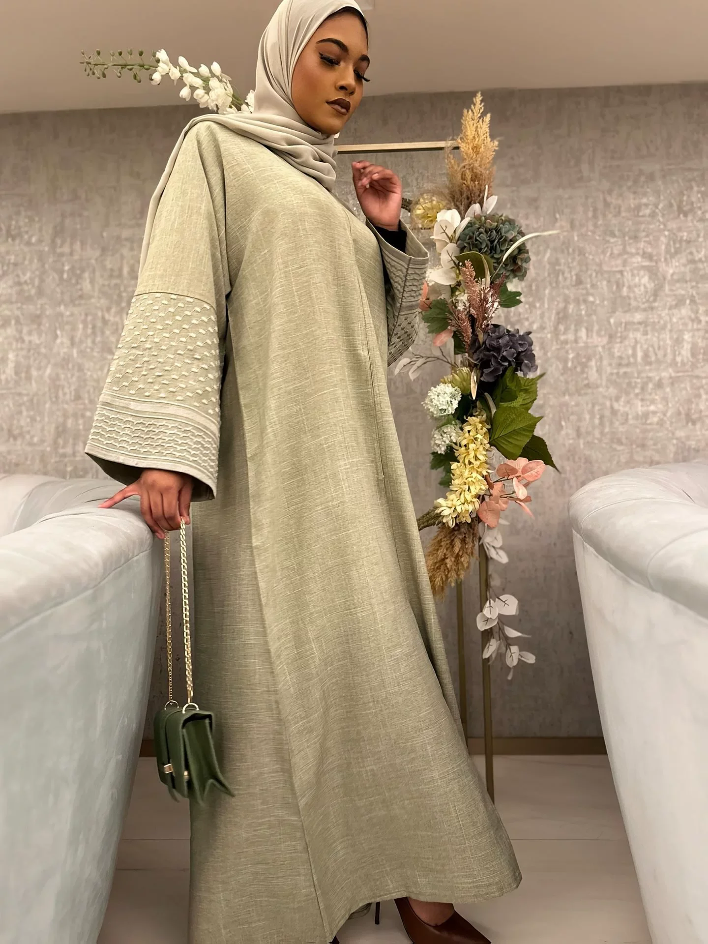 Ramadan mode islamique musulman dubaï moyen-orient arabie saoudite dubaï turquie broderie élégante début Robe bouton Cardigan Robe
