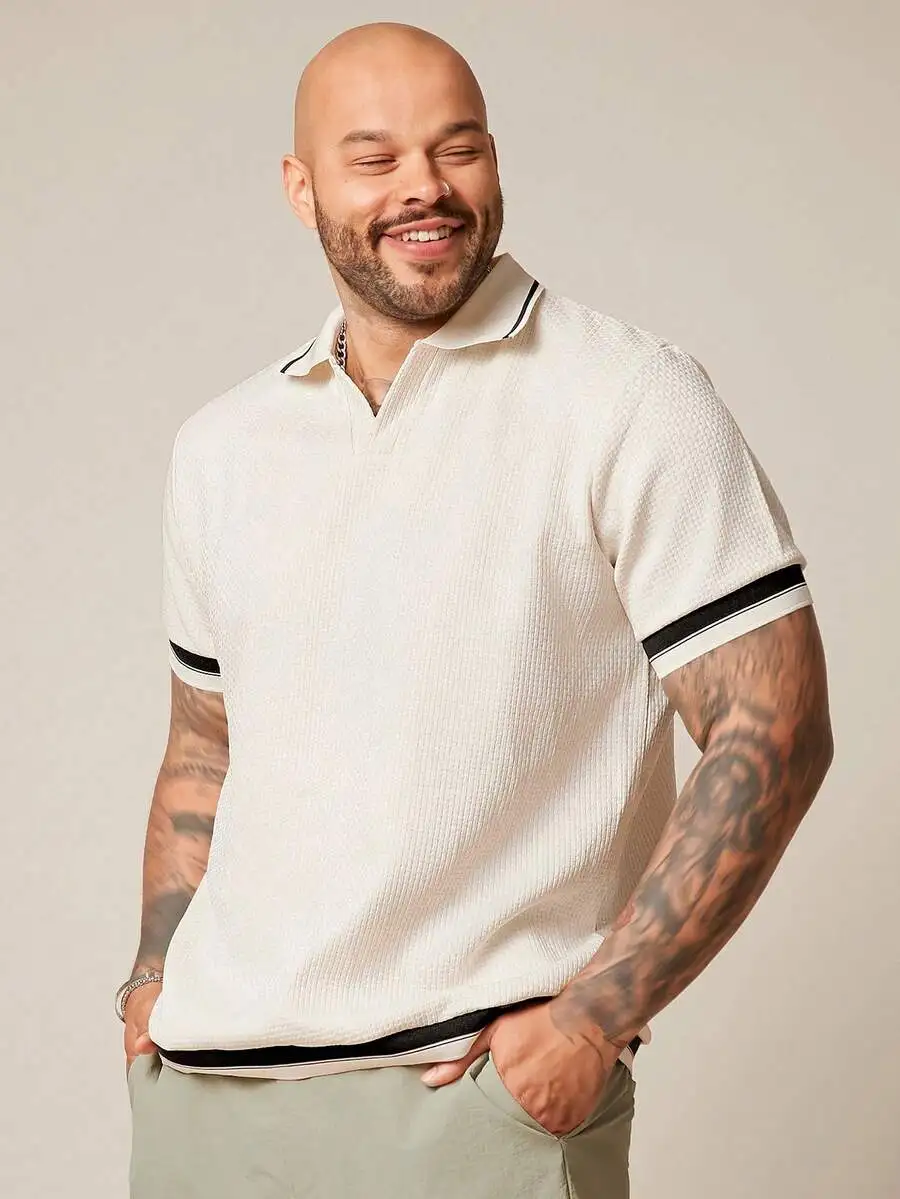 Mens Plus Size Casual Knitted Shirt, Breathable Summer Wear, Vacation & Fathers Day Gift
