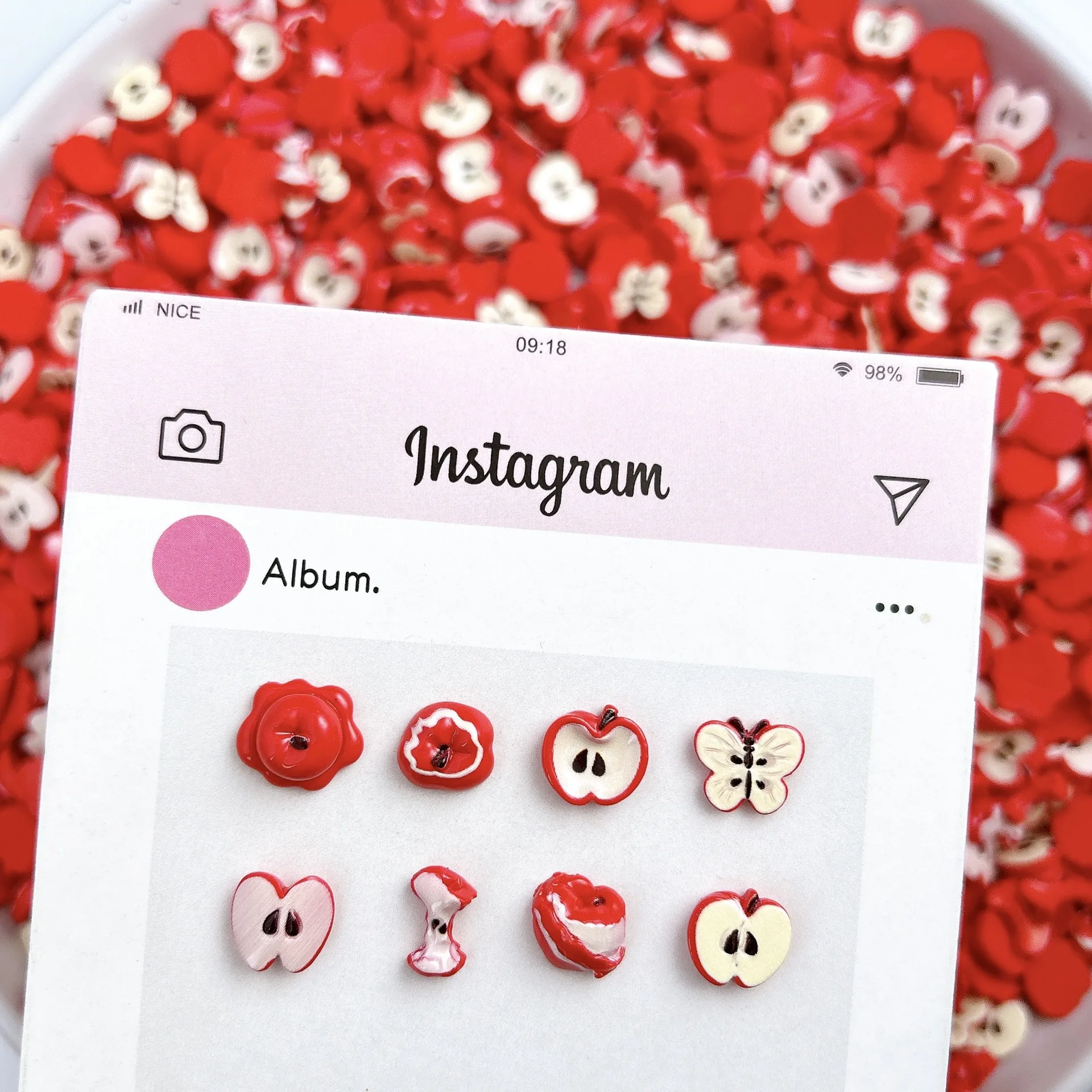 100 Ken Novos acessórios para unhas, fofo e fresco, meia maçã, resina, vento doce, material de uso de unhas