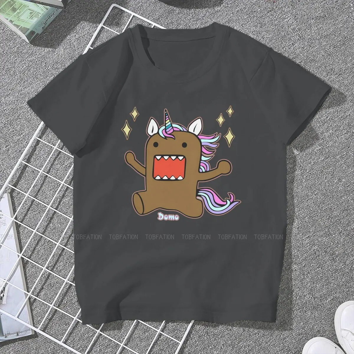 Unicorn 4XL TShirts Domo Kun Cotton Girl Harajuku Fabric Tops T Shirt Round Neck