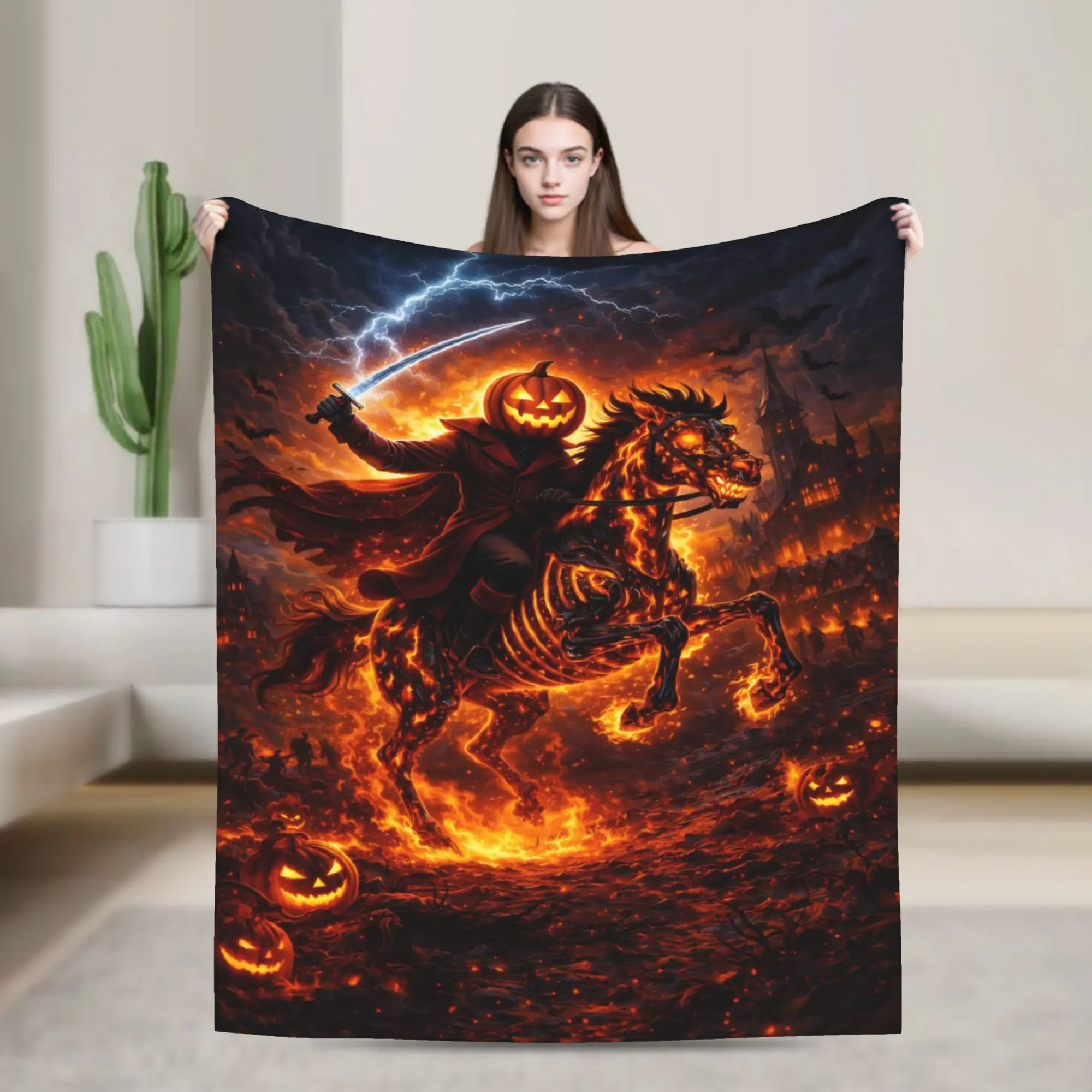 Comfortable Headless Horseman  Blanket Accessories Room Decorative  Blanket Throw Super Warm Fleece for Bedroom