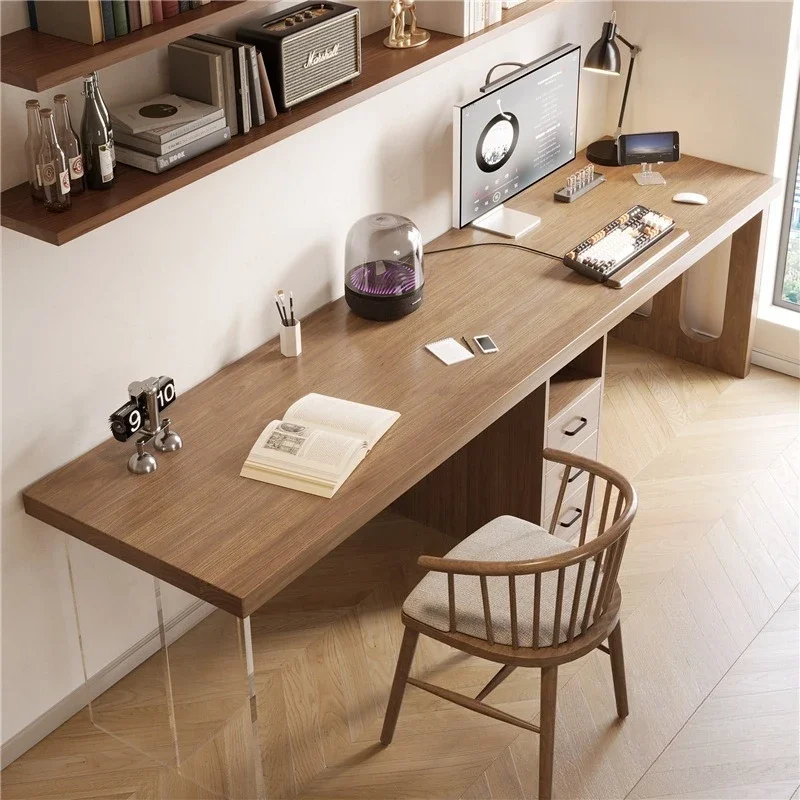Solid wood acrylic suspended desk household light luxury advanced inductor computer desk bedroom double strip