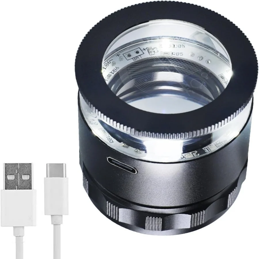 

USB Rechargeable 10X Optical Magnifier Mini Cylinder Measuring Magnifier With Light