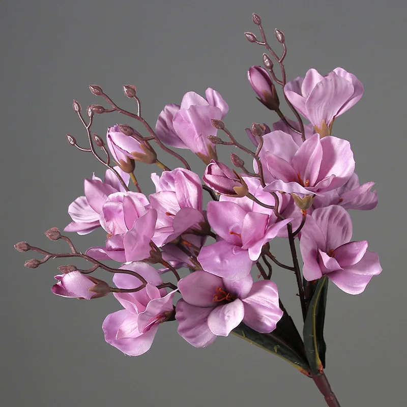 Ramo de flores artificiales de seda, planta de simulación de Magnolia para decoración del hogar, sala de estar, boda, 5 tenedores, 20 cabezas