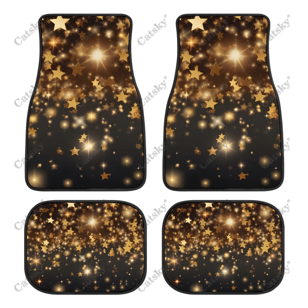 Gold Stars Shining Brightly Auto Floor Mats Carpet, Customized Car Floor Mats All Weather Automotive Floor Pad for Stylish