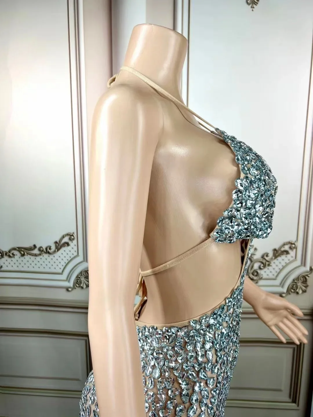 Vrouwen Sparkly Sexy Zilveren Strass Jurk DS DJ Zomer Banket Diner Dating Nachtclubzangeres Stadium Slijtage Koningin 2026 Outfit