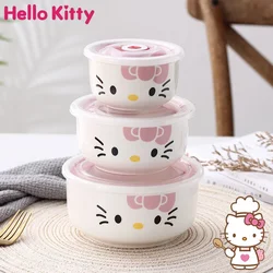 Hello Kitty Lunch Box Cute Ceramic Bento Box Refrigerator Crisper Food Container Set Household Tableware Kitchen Dinnerware Gift