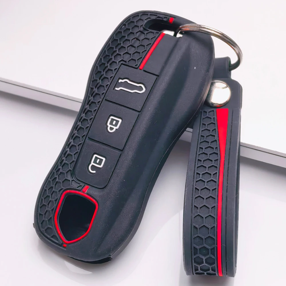 Protective Silicone Key Cover For Porsche 911 Cayenne Panamera Macan Taycan 718 Boxster Cayman with short ring loop
