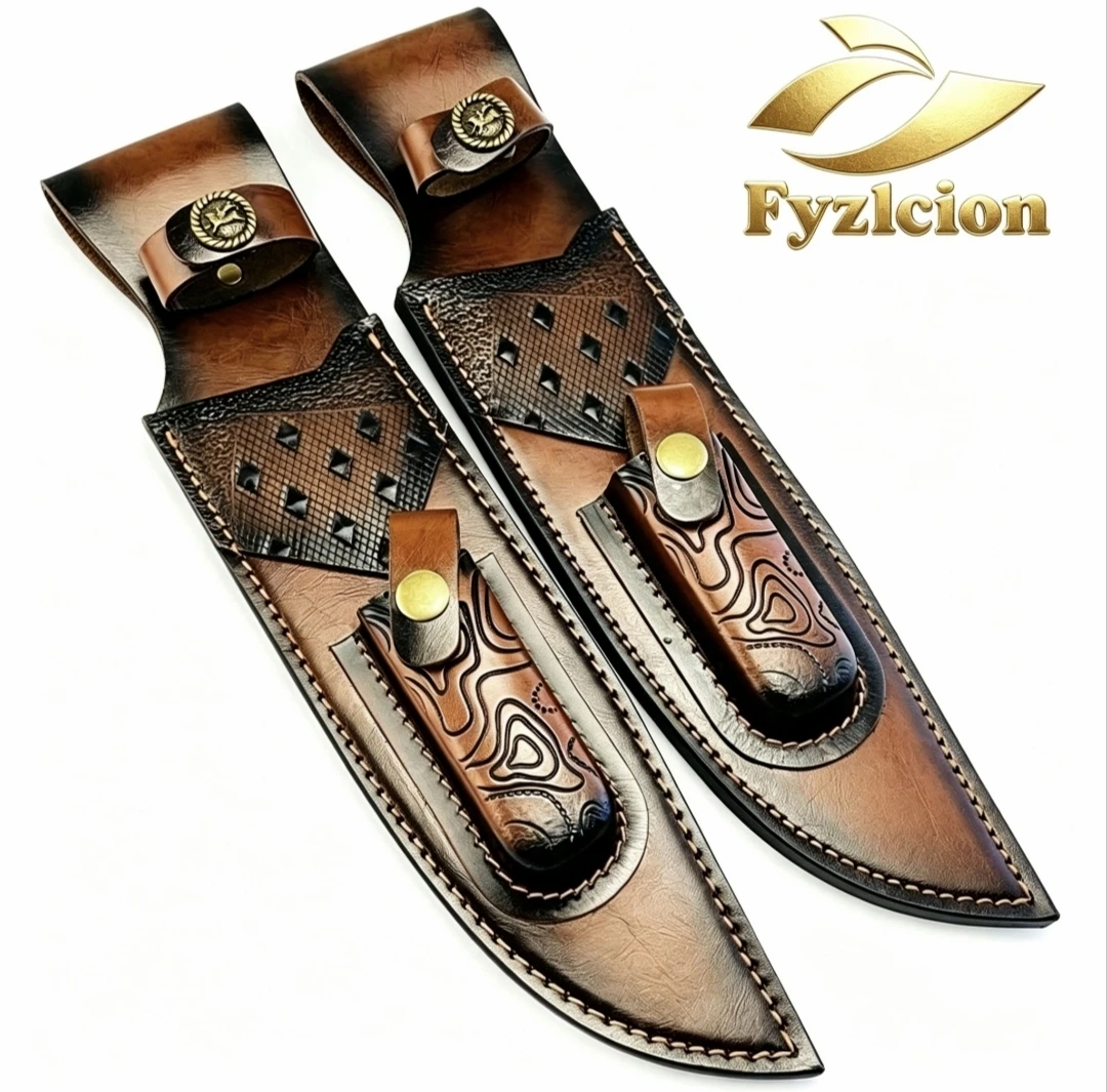 Fyzlcion Genuine Leather Made Combination Knife Sheath Set Straight Blade Small Fold Knives Pliers Scabbard Cover  01 New Design