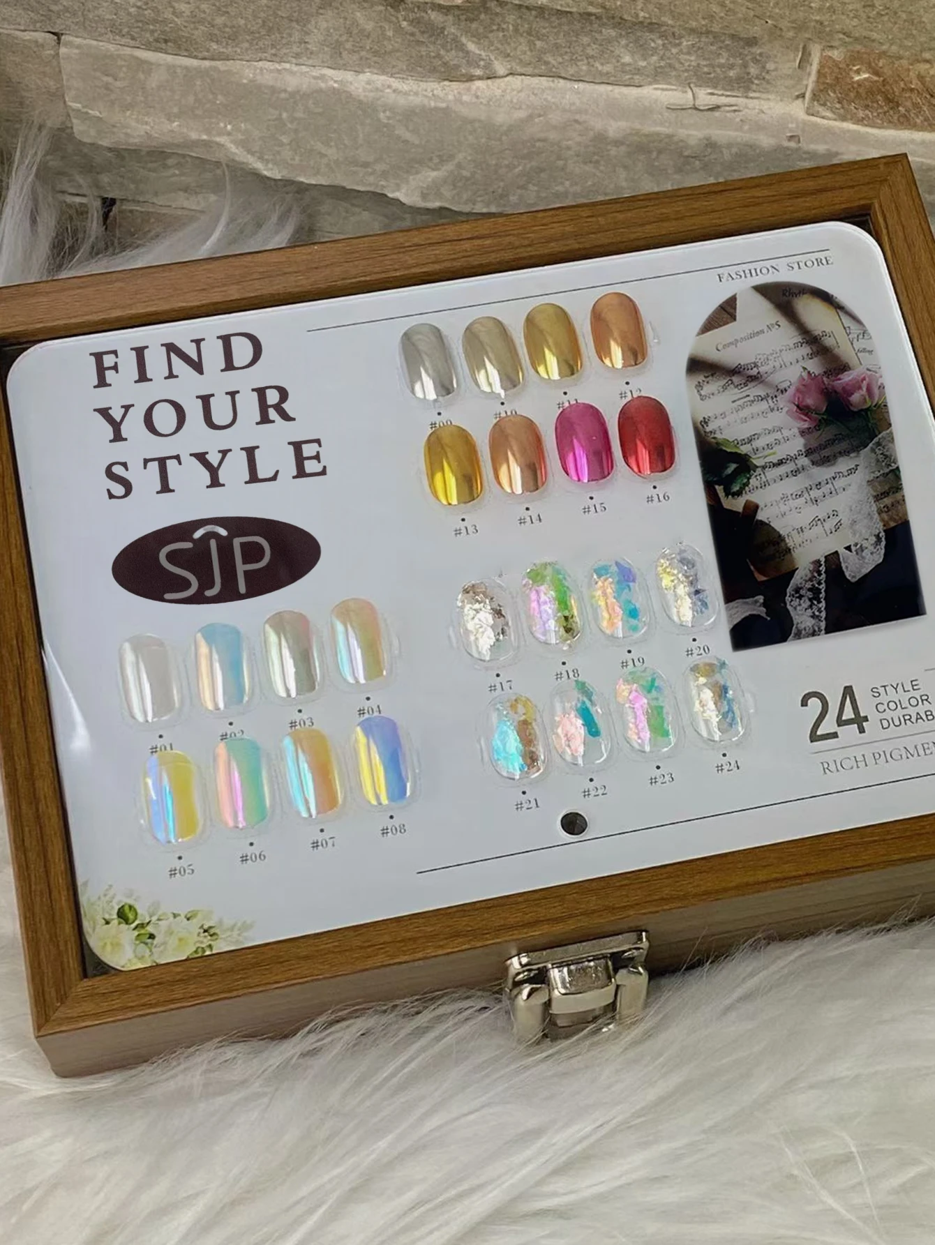 مسحوق مرآة سحرية ممتازة لضوء القمر 1/24 لونًا، مسحوق أوبال، مجموعة مسحوق مرآة سحرية مع حوامل ألوان وصندوق تخزين #4