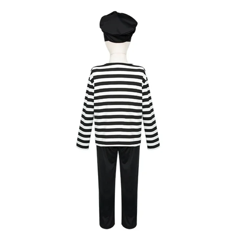 Dieb Cosplay Kostüm volle Sätze Einbrecher Verkleidung schwarz weiß Streifen für Kinder Outfit Halloween Karneval Party Kleidung Rollenspiel