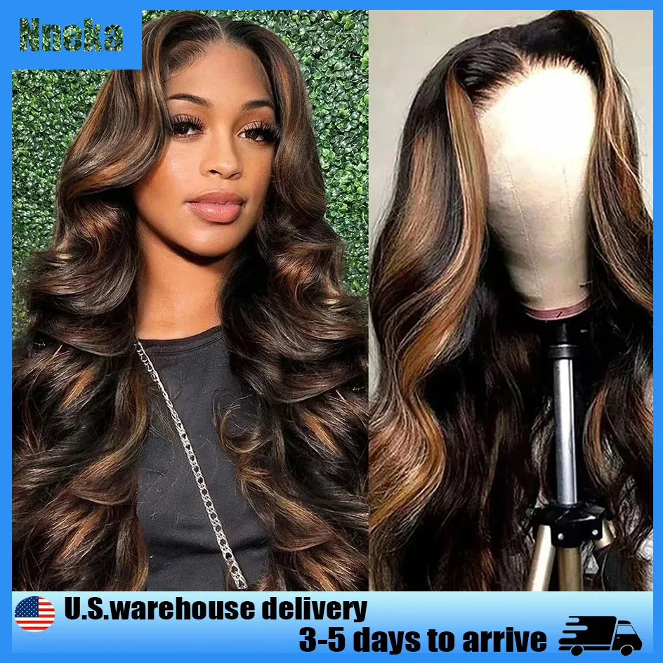 

Nneka 200% Density Highlight P1B/30 Body Wave Lace Front Wig 13x6 13x4 Lace Front Wig Human Hair Loose Body Wave Brazilian Hair