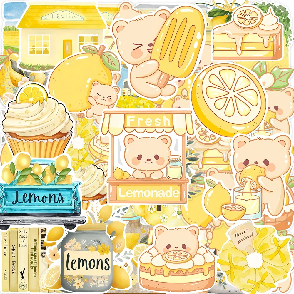 10/35 stücke Transparent Nette Zitrone Bär Cartoon Aufkleber Ästhetische Aufkleber Spielzeug DIY Gepäck Telefon Schreibwaren Kawaii Aufkleber für Geschenk