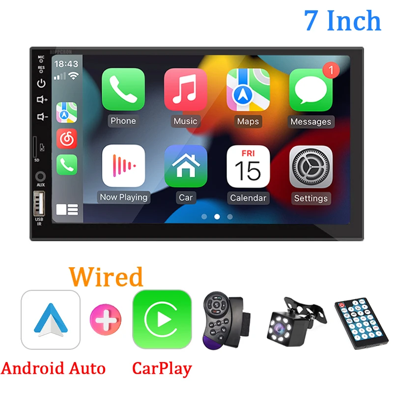 7 "autoradio 1 Din Carplay Android Auto Multimediaspeler HD Touchscreen FM AUX-ingang Bluetooth MirrorLink Universele autoradio