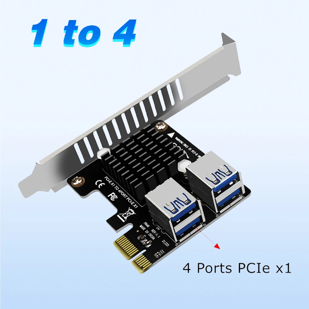 

PCI E 1 To 4 PCI Express 1X Slots Riser Card 4 Ports PCI-E X1 Slot Adapter PCIe Graphics Card Expansion ASM1184E Multiplier Card