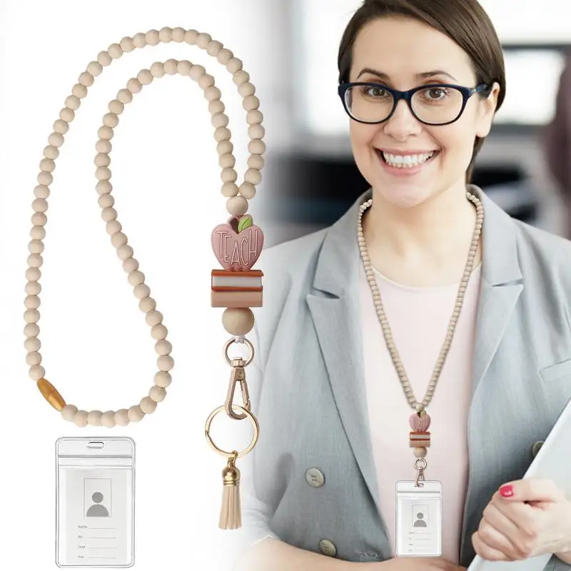 Ремешок для учителя, отрывной ремешок в стиле бохо с деревянными бусинами, креативный модный ремешок для ключей, милый ремешок на шею, брелок с идентификатором