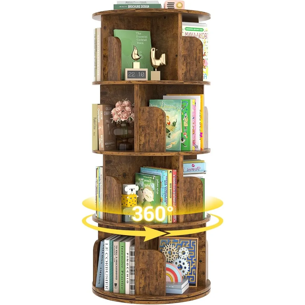 Rotating Bookshelf, Corner Bookshelf, 360 Display Wood Spinning Bookcase Storage Rack, Floor Standing Revolving Bookcase Narrow