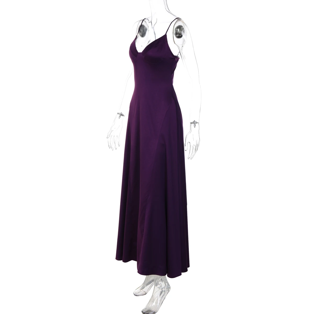 Hugcitar Damen Elegantes Einfarbiges V-Ausschnitt-Unterkleid Sexy Bodycon Reißverschluss-Maxikleid Modisches Damen-Outfit Abendparty Geburtstag Sommerkleid – Detail 3