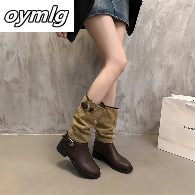 Botas Retro Versatile Casual, Quadrado, Moda, Outono, 2024