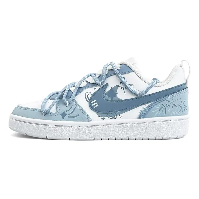 

[Custom A mysterious realm of clouds and mist]Nike Court Borough Low Low-Top Skateboard Shoes GS Blue White