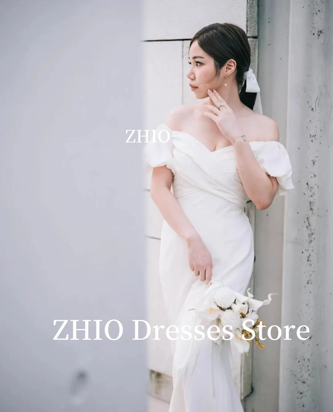 ZHIO Simple Wedding Dresses Mermaid Organza Off the Shoulder Pleat Korea Photo Shoot Bridal Gowns Corset Customized Mariage