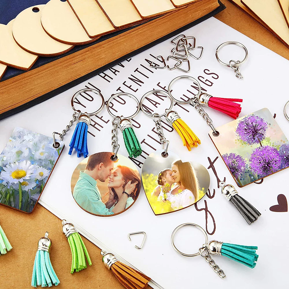 96PCS Unfinished Wooden Keychains for DIY Crafting